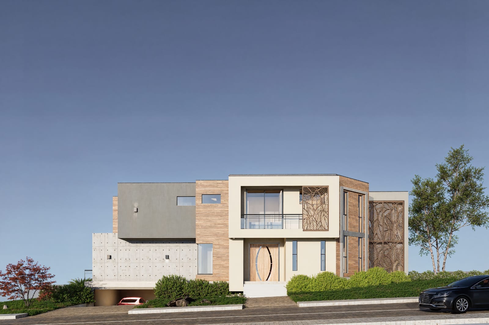 Modern two-storey residence with timber and concrete exterior